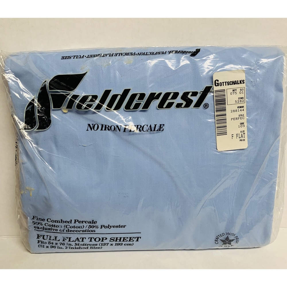 Vintage Fieldcrest Blue Full Flat No Iron Percale Sheet Made in USA NOS NEW